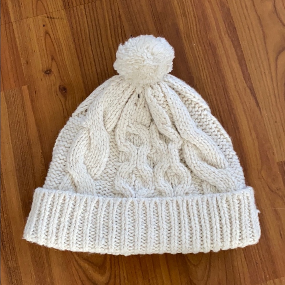 H&M Cream Knot Beanie with Pom-Pom